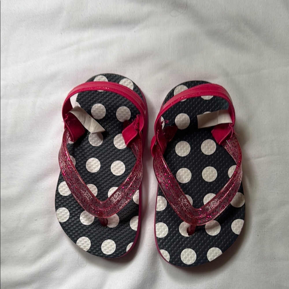 Polka Dot Toddler Flip Flops - Pink and Black